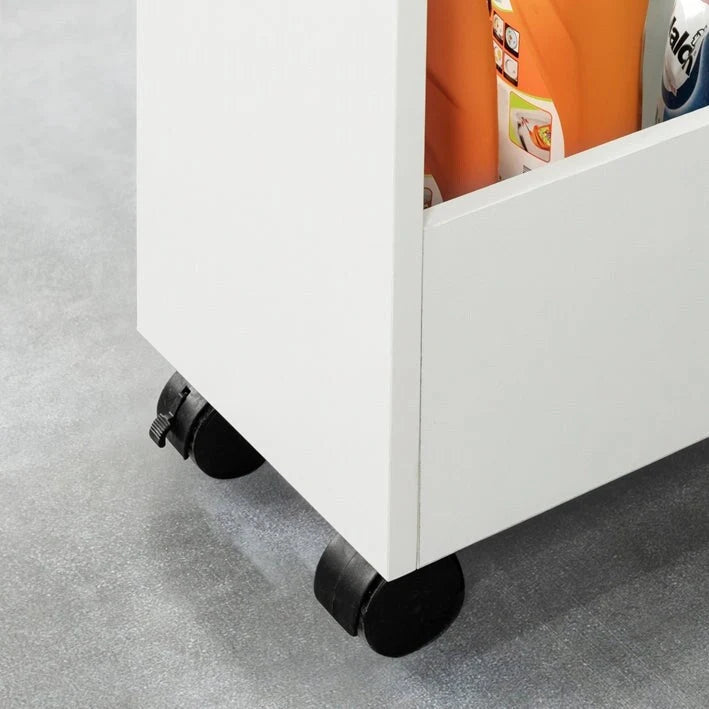 3-Tier Slim Rolling Storage Cart with Swivel Casters, White & Natural