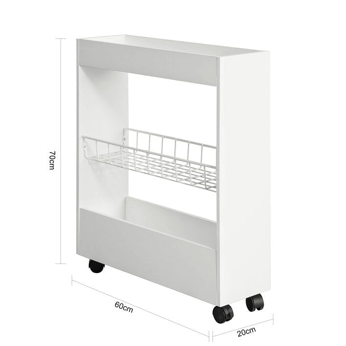 3-Tier Slim Rolling Storage Cart with Swivel Casters, White & Natural