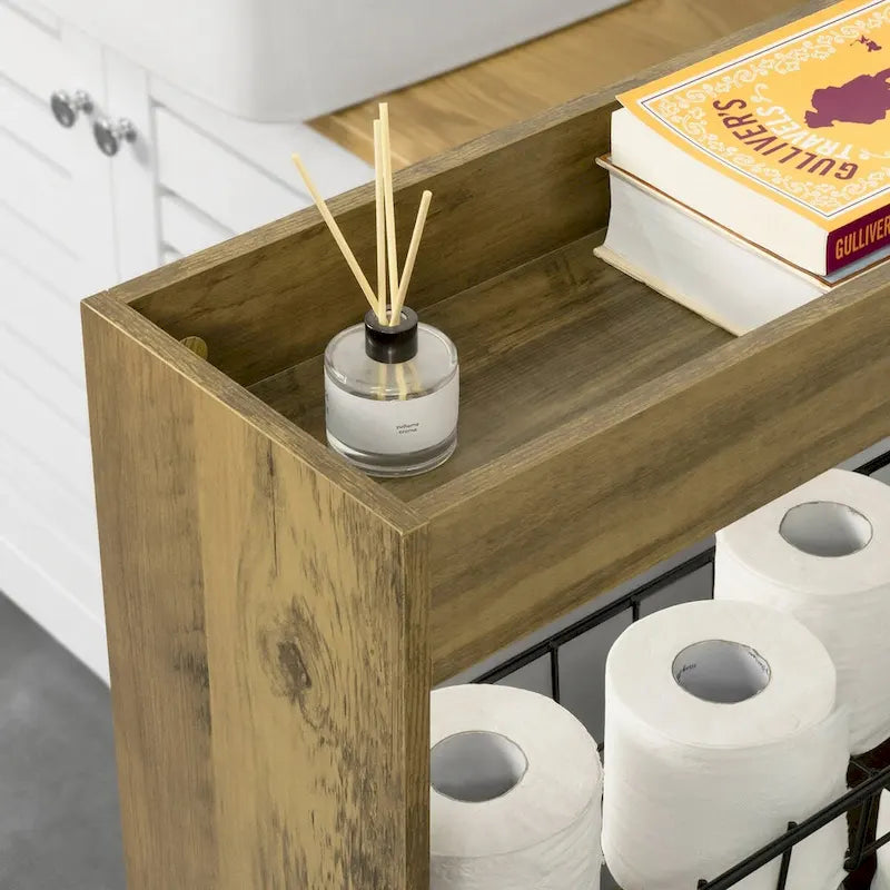 3-Tier Slim Rolling Storage Cart with Swivel Casters, White & Natural