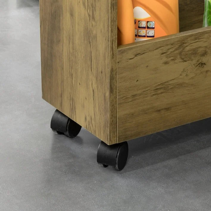 3-Tier Slim Rolling Storage Cart with Swivel Casters, White & Natural