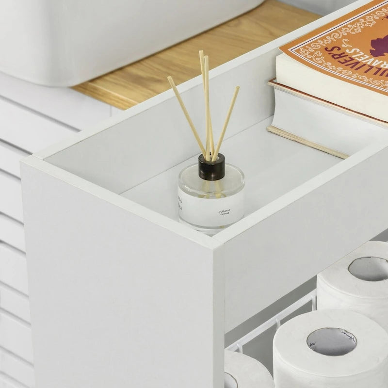 3-Tier Slim Rolling Storage Cart with Swivel Casters, White & Natural