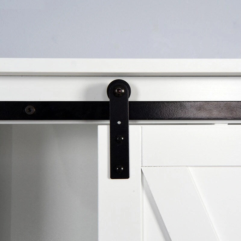 White Over-Toilet Storage Cabinet with Sliding Barn Door and Open Shelves