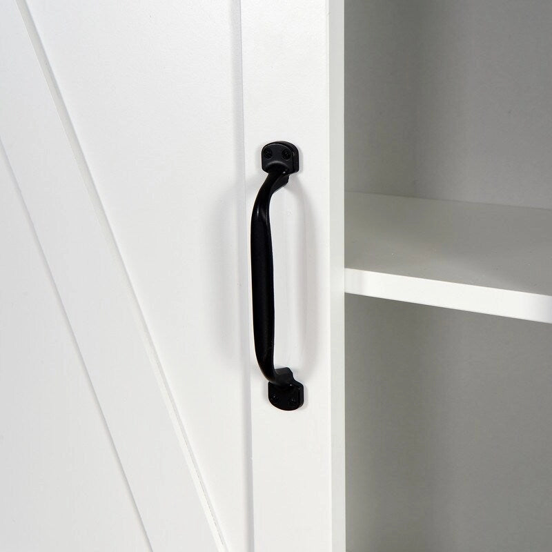 White Over-Toilet Storage Cabinet with Sliding Barn Door and Open Shelves