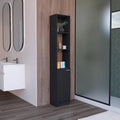 Tall Bathroom Storage Cabinet with Open Shelves and Single Door, Black or White