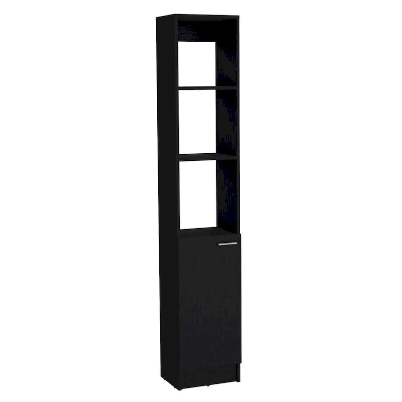 Tall Bathroom Storage Cabinet with Open Shelves and Single Door, Black or White