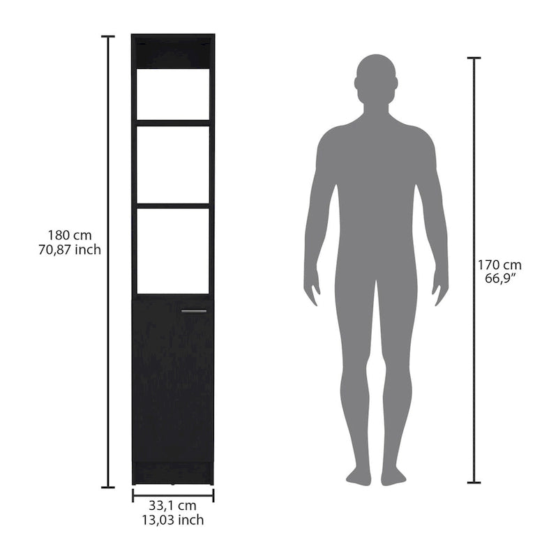 Tall Bathroom Storage Cabinet with Open Shelves and Single Door, Black or White