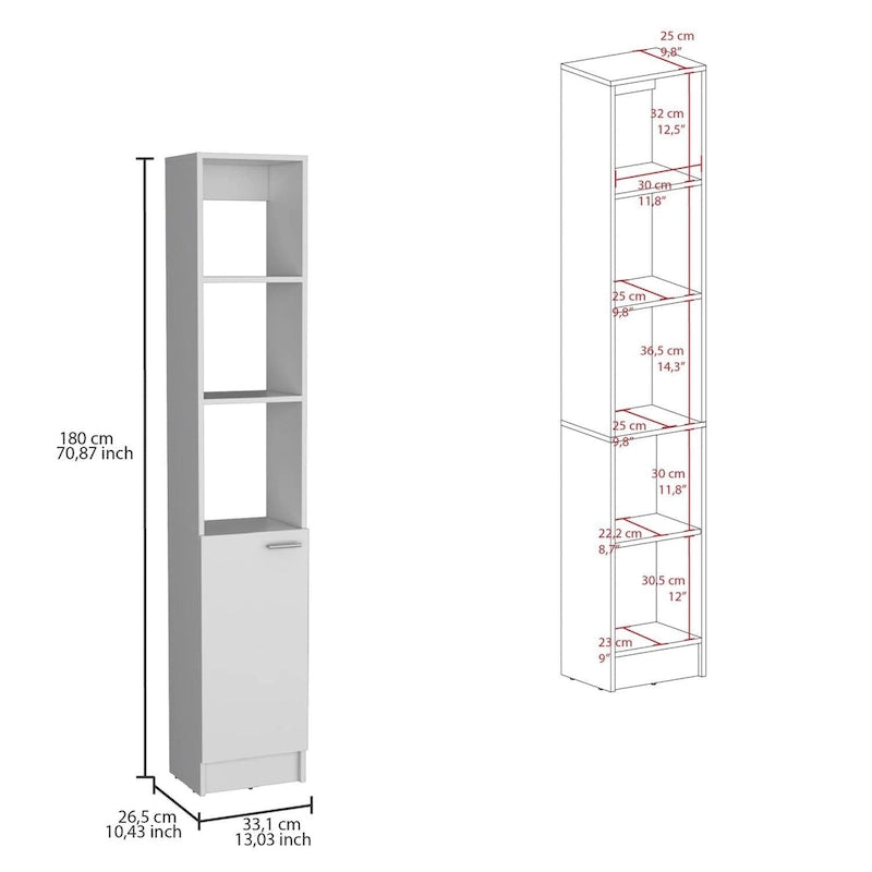 Tall Bathroom Storage Cabinet with Open Shelves and Single Door, Black or White