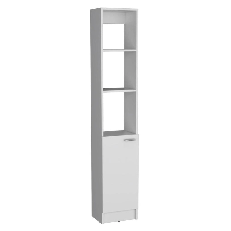 Tall Bathroom Storage Cabinet with Open Shelves and Single Door, Black or White