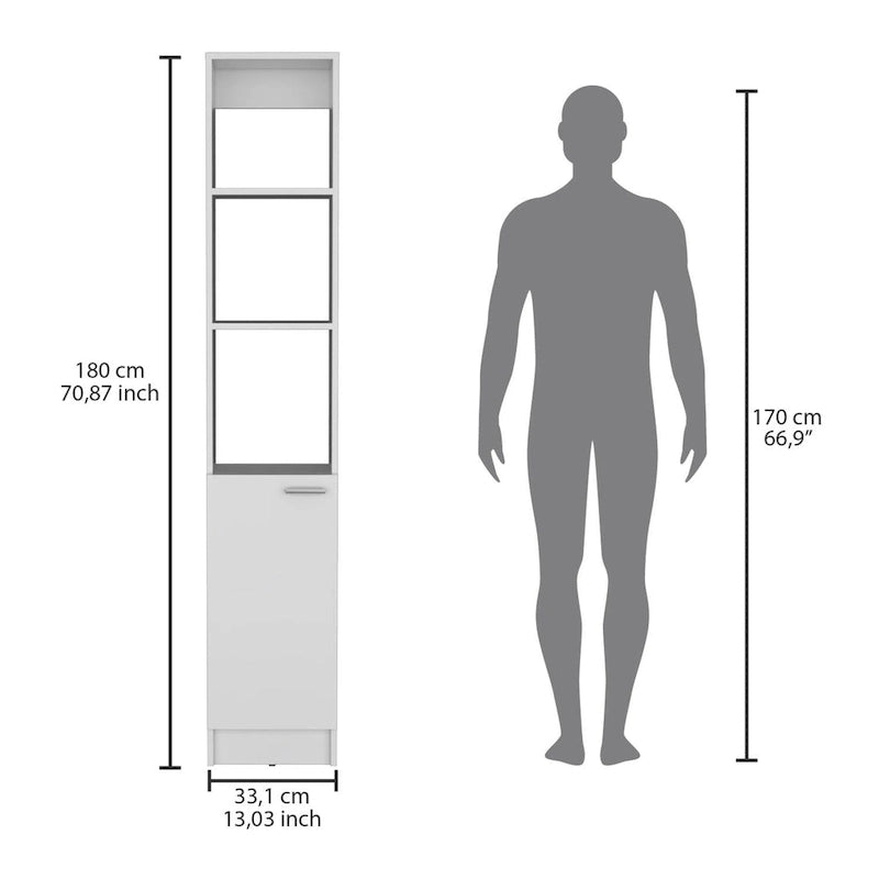 Tall Bathroom Storage Cabinet with Open Shelves and Single Door, Black or White