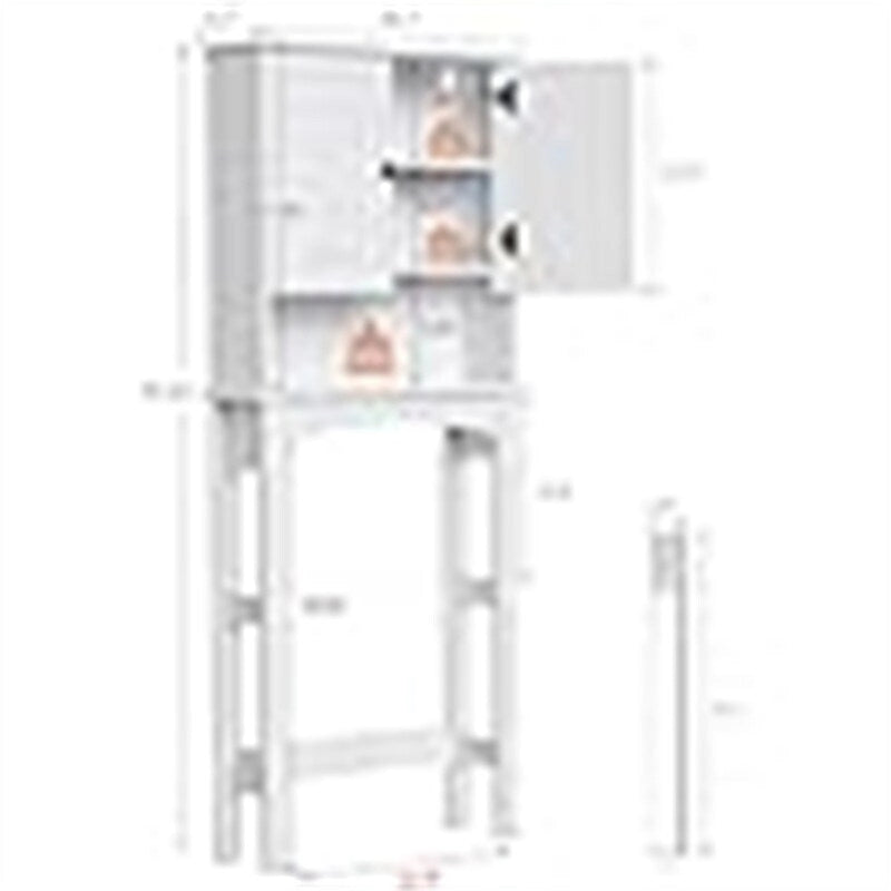 Over-the-Toilet Storage Cabinet with Double Door and Open Shelf in White Wood Finish