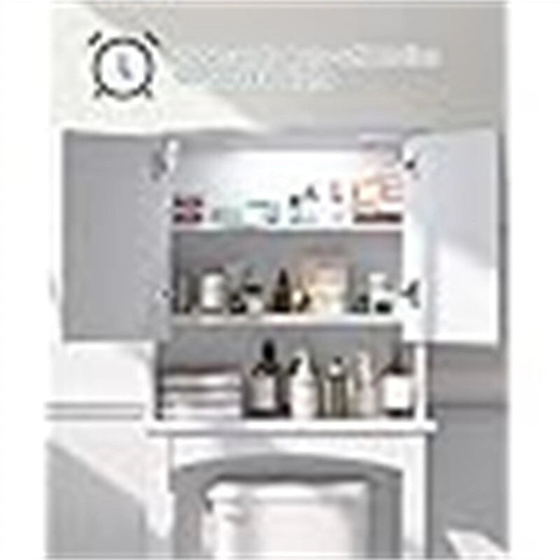 Over-the-Toilet Storage Cabinet with Double Door and Open Shelf in White Wood Finish
