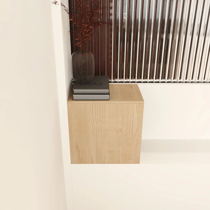 Wall Mounted Two-Tier Storage Shelf, Open Floating Shelves, Light Oak Finish, Bathroom Organizer