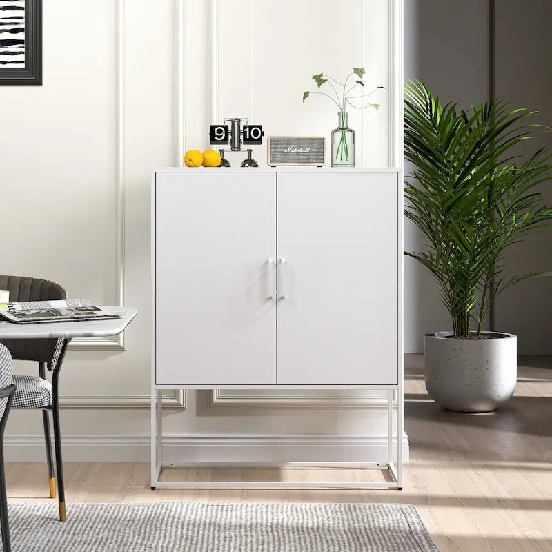 Freestanding Metal Storage Cabinet with 2 Doors, Inner Shelves, and High Leg Base