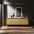 Modern Bamboo Console Sideboard with Laser-Cut Doors, Caviar & Wheat