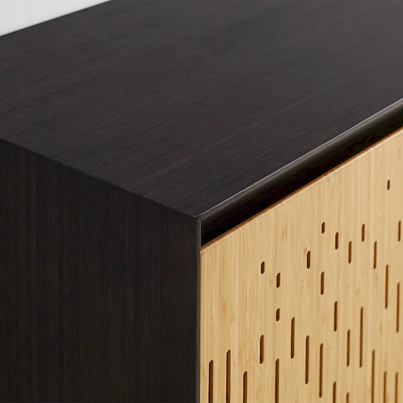 Modern Bamboo Console Sideboard with Laser-Cut Doors, Caviar & Wheat