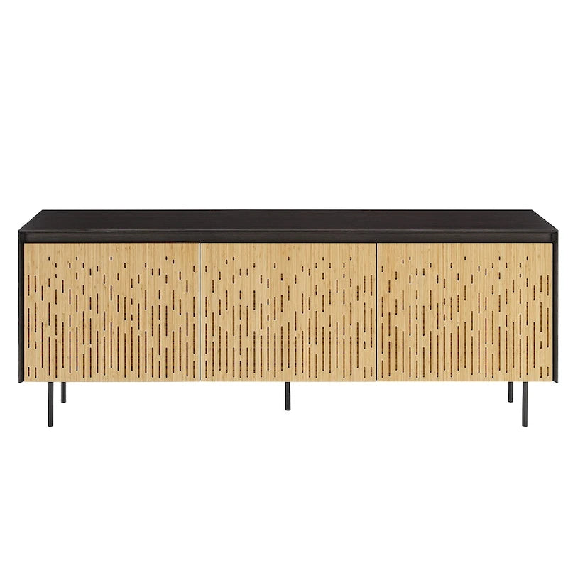 Modern Bamboo Console Sideboard with Laser-Cut Doors, Caviar & Wheat