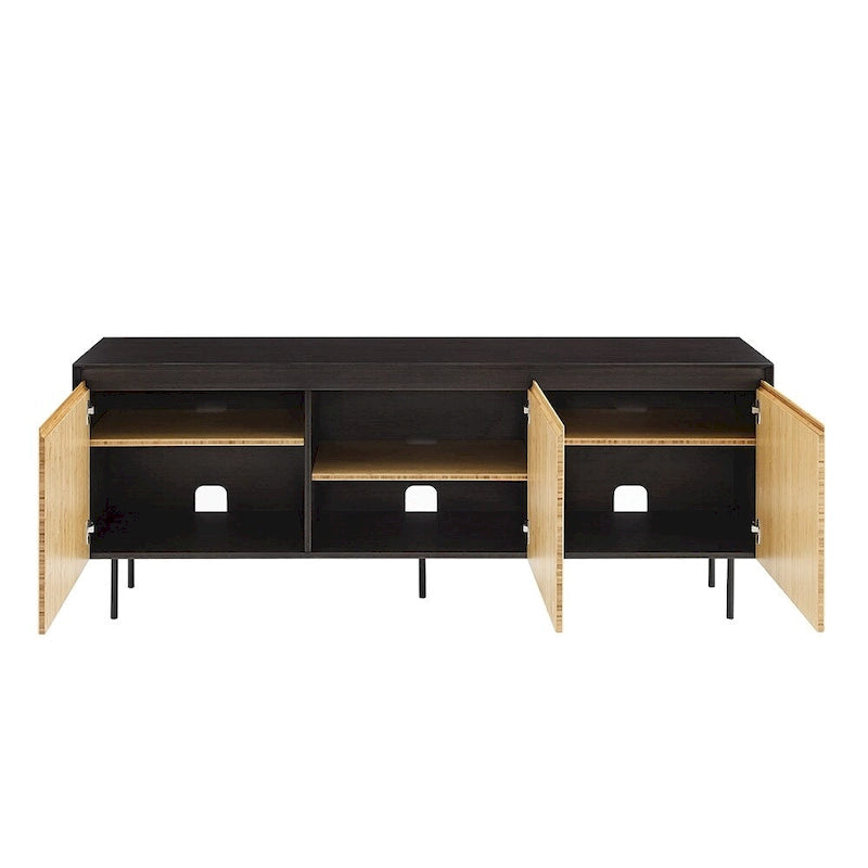 Modern Bamboo Console Sideboard with Laser-Cut Doors, Caviar & Wheat