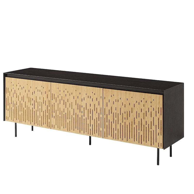 Modern Bamboo Console Sideboard with Laser-Cut Doors, Caviar & Wheat