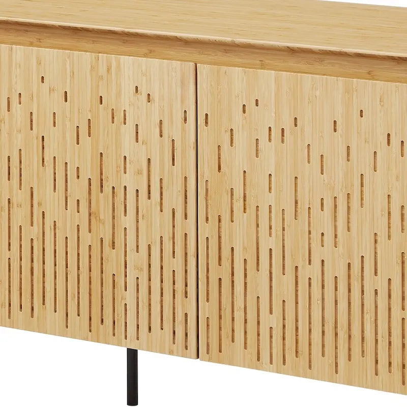 Modern Bamboo Console Sideboard with Laser-Cut Doors, Caviar & Wheat