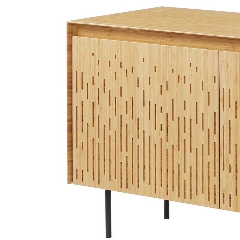 Modern Bamboo Console Sideboard with Laser-Cut Doors, Caviar & Wheat
