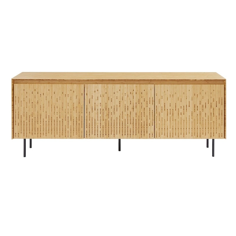 Modern Bamboo Console Sideboard with Laser-Cut Doors, Caviar & Wheat