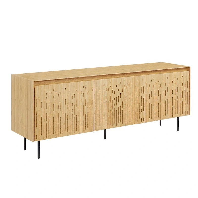 Modern Bamboo Console Sideboard with Laser-Cut Doors, Caviar & Wheat