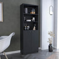 Black Tall Bookcase with Double Door Cabinet and Open Shelves